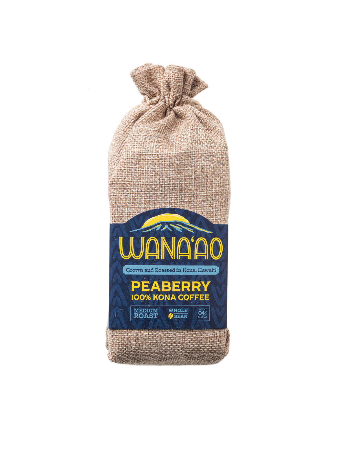 Wana'ao 100% Kona Peaberry Coffee 4 oz bag, front label
