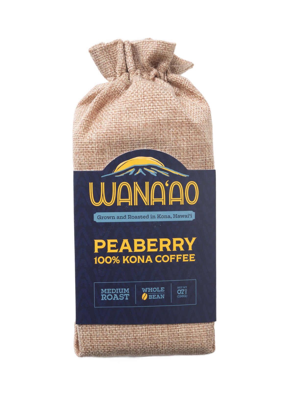 Wana'ao 100% Kona Peaberry Coffee 7 oz bag, front label