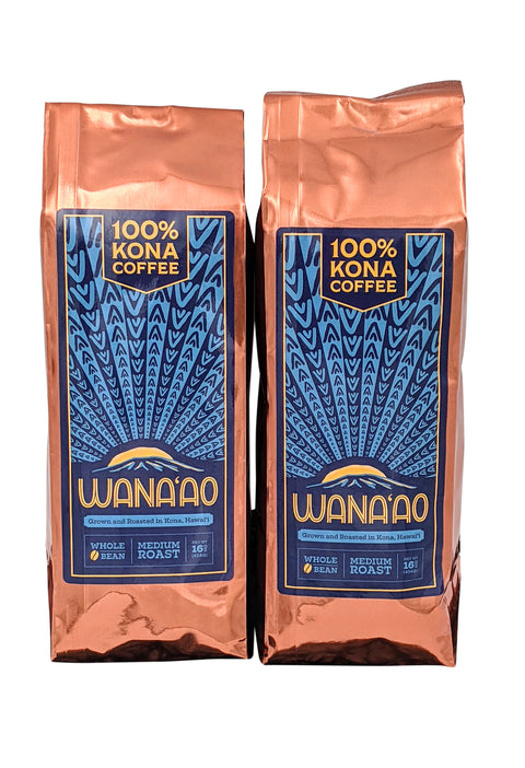 Two(2) 16oz Bags of Pure 100% Kona Coffee | Wana'ao Kona Coffee